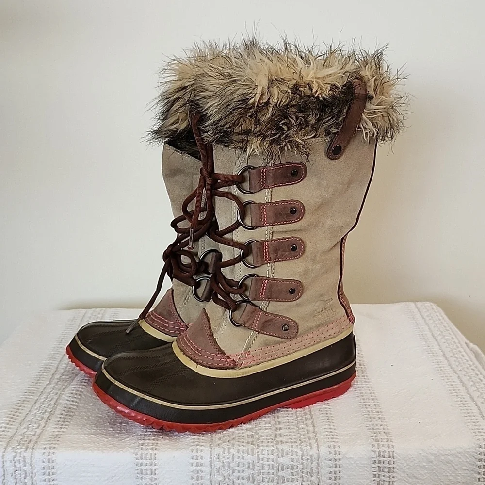 SOREL waterproof faux fur lined boots genuine leather rubber winter boots sz 7
